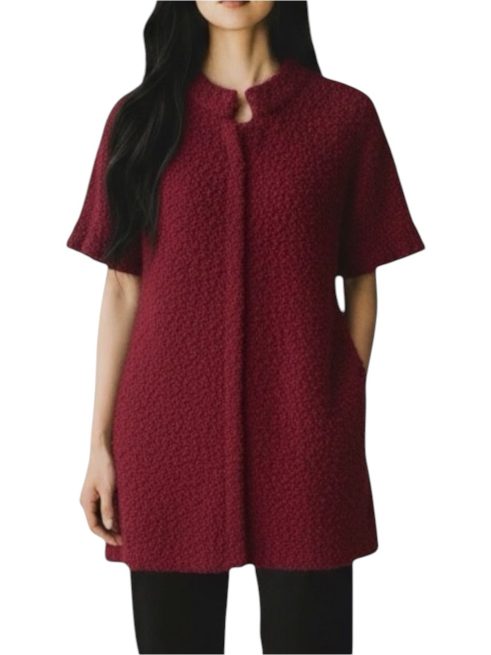 Free People Red Long Wool Mohair Short Sleeve Bohemian Festival Sweater Size SP